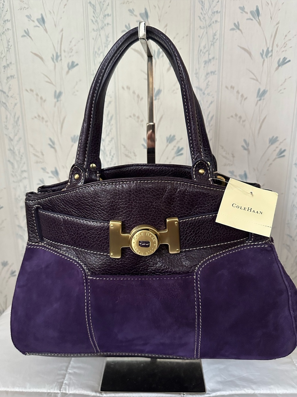 Cole Haan Purple Leather & Suede Satchel